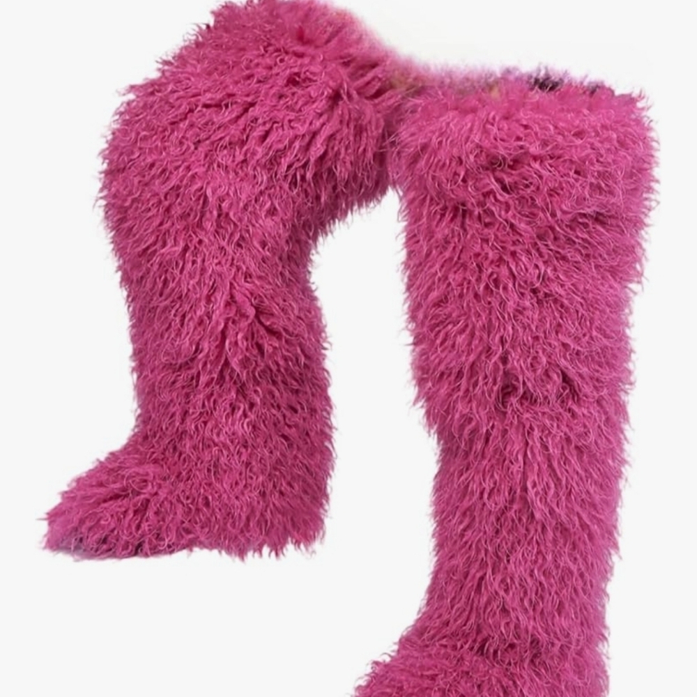 Rose Red Faux Fur Thigh-High Boots NWT